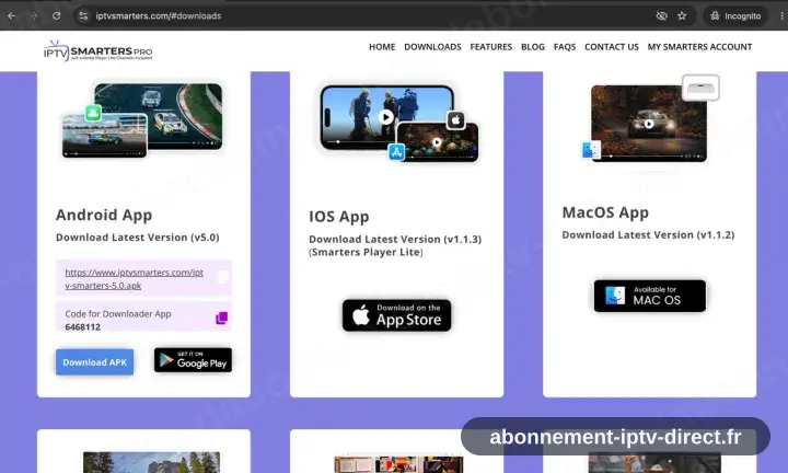 Le site IPTV Smarters défilé jusqu’à sa commande Download APK