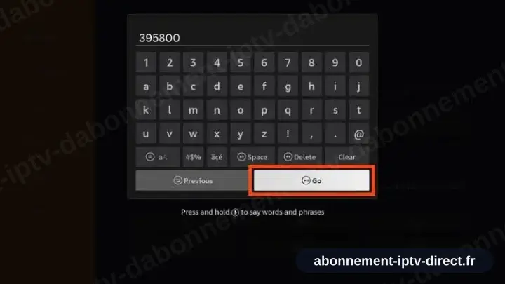 Le code 395800 saisi dans le champ d’adresse de Downloader